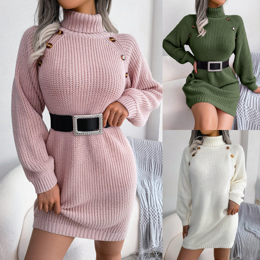 Winter Long Sweater Dress With Button