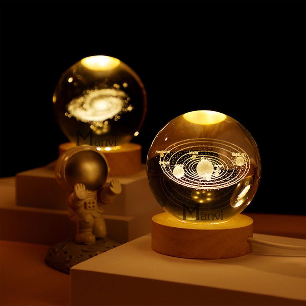 USB LED Night Light Galaxy Crystal Ball Table Lamp 3D Planet Moon Lamp Bedroom